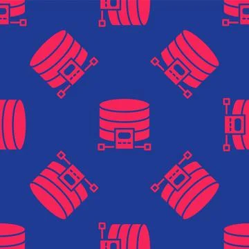 Red Cloud database icon isolated seamless pattern on blue background. Cloud Stock Illustration