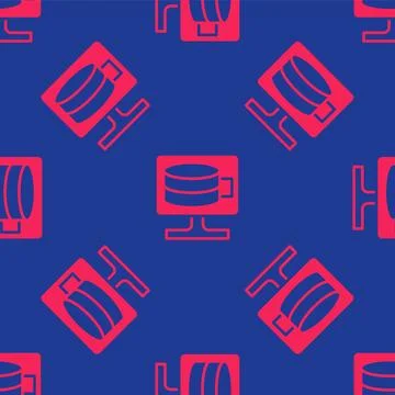 Red Cloud database icon isolated seamless pattern on blue background. Cloud Illustrazione stock