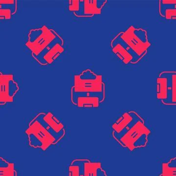 Red Cloud database icon isolated seamless pattern on blue background. Cloud Stock Illustration