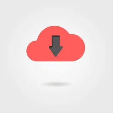 Red cloud download with shadow Stock Illustration
