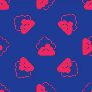 Red Cloud icon isolated seamless pattern on blue background. Vector Stock Illustration