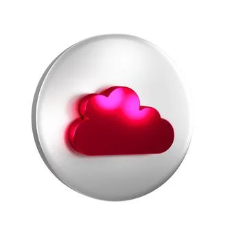 Red Cloud icon isolated on transparent background. Silver circle button. Stock Illustration