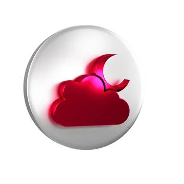 Red Cloud with moon icon isolated on transparent background. Cloudy night s.. Stock Illustration