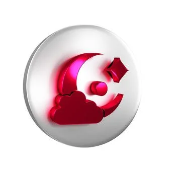 Red Cloud with moon icon isolated on transparent background. Cloudy night s.. Stock Illustration