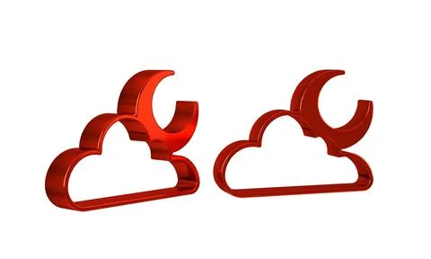 Red Cloud with moon icon isolated on transparent background. Cloudy night s.. Stock Illustration