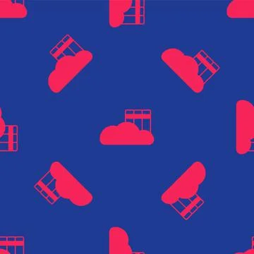 Red Cloud or online library icon isolated seamless pattern on blue background Stock Illustration
