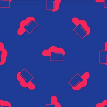 Red Cloud or online library icon isolated seamless pattern on blue background Stock Illustration