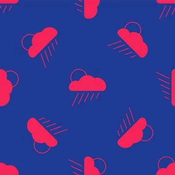 Red Cloud with rain and sun icon isolated seamless pattern on blue background Illustrazione stock