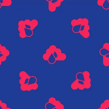 Red Cloud with rain icon isolated seamless pattern on blue background. Rain イラスト素材