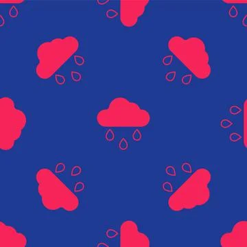 Red Cloud with rain icon isolated seamless pattern on blue background. Rain c Illustrazione stock