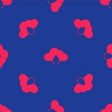 Red Cloud with rain icon isolated seamless pattern on blue background. Rain Stock Illustration