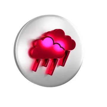 Red Cloud with rain icon isolated on transparent background. Rain cloud pre.. Stock Illustration