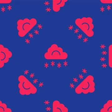Red Cloud with snow icon isolated seamless pattern on blue background. Cloud Stock Illustration