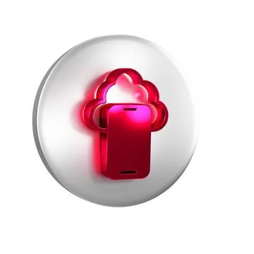 Red Cloud technology data transfer and storage icon isolated on transparent.. Stock Illustration