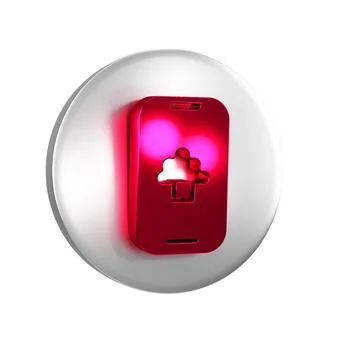 Red Cloud technology data transfer and storage icon isolated on transparent.. Stock Illustration