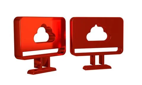 Red Cloud technology data transfer and storage icon isolated on transparent.. Stock Illustration