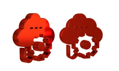 Red Cloud technology data transfer and storage icon isolated on transparent.. Stock Illustration