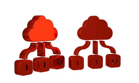 Red Cloud technology data transfer and storage icon isolated on transparent.. Stock Illustration