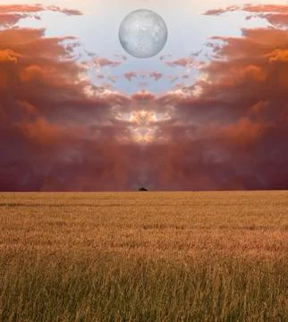 Red clouds moon Stock Photos