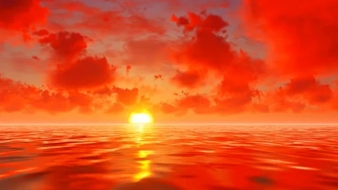 Red clouds over the calm sea Video stock 147386150