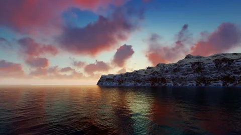 Red clouds running over sea and cost line Stock Footage 147125067