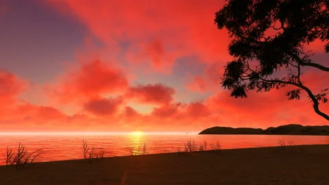 Red clouds running over the sea Stock Footage 147670815