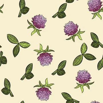Red clover botanical boho seamless pattern. Victorian flowers cote cozy wallp Stock Illustration