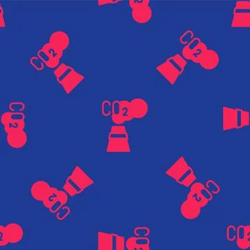 Red CO2 emissions in cloud icon isolated seamless pattern on blue background Stock Illustration