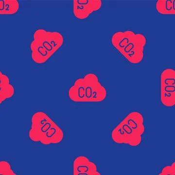 Red CO2 emissions in cloud icon isolated seamless pattern on blue background Illustrazione stock