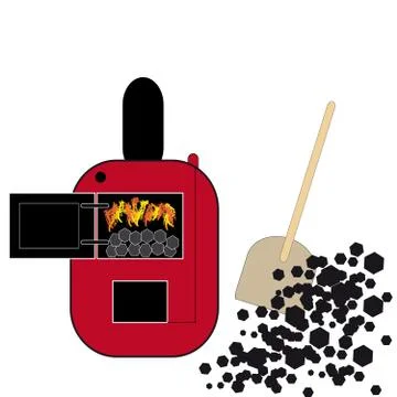 Red coal boiler on white background Stock Illustration