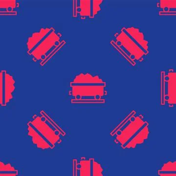 Red Coal train wagon icon isolated seamless pattern on blue background. Rail イラスト素材