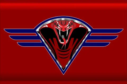 Red cobra on the blue winged metallic shield Stock Illustration