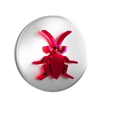 Red Cockroach icon isolated on transparent background. Silver circle button. Stock Illustration