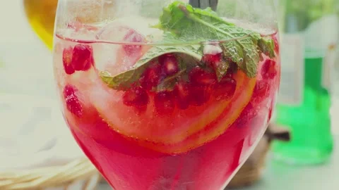 Red cocktail with pomegranate Video stock 141815292