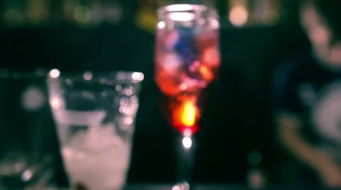 Red cocktale with ice in the bar Stock Footage 47069292
