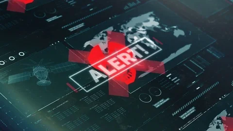 Red code warning message, alert. Satellite security breach, terrorist attack Video stock 83087836