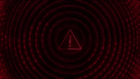 Red code warning ring visual with matrix letters, circular tunnel depth, and cen Stock Footage 340551734