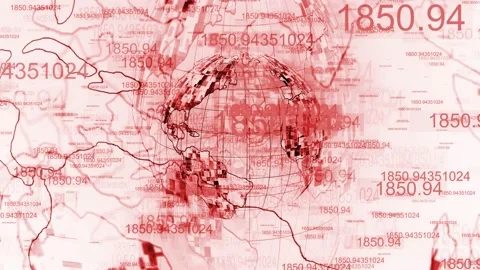 Red coding particle digital planet earth white background Stock Footage 223139047