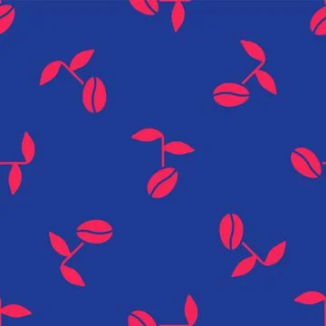 Red Coffee beans icon isolated seamless pattern on blue background. Vector Stock Illustration