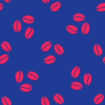Red Coffee beans icon isolated seamless pattern on blue background. Vector 库存插图