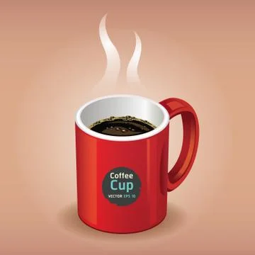 Red coffee cup on brown background. Vector illustration. イラスト素材