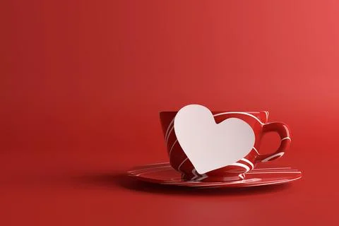 Red coffee cup with empty note. 3D rendering. Stock Illustration