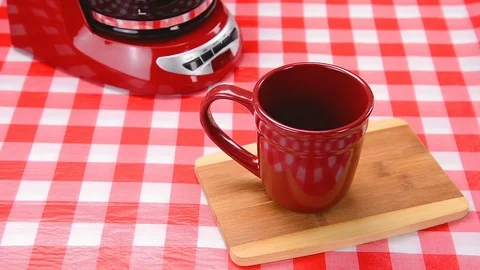 Red Coffee Cup with Fresh Brewed Coffee  Stock Footage 85424755
