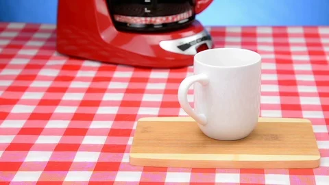 Red Coffee Cup with Fresh Brewed Coffee Dreamy Glow  Stock Footage 86057006
