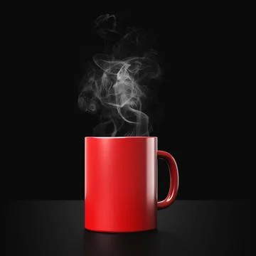 Red coffee cup or empty mug for drink on dark smoke background with blank c.. Stock Photos