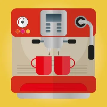 Red Coffee machine with coffee cup. Flat design vector illustration Illustrazione stock