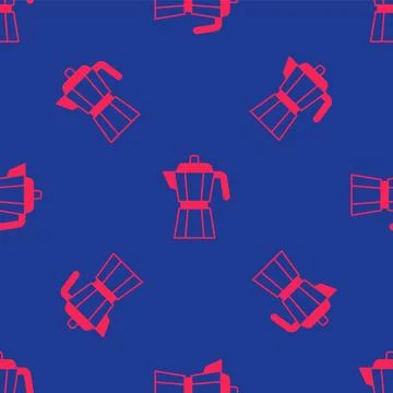 Red Coffee maker moca pot icon isolated seamless pattern on blue background Illustrazione stock