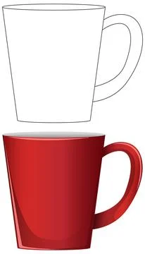 Red Coffee Mug Vector Illustration with Outline Version Stock Illustration
