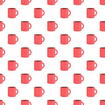 Red coffee mugs repeating pattern on white background Stock Illustration