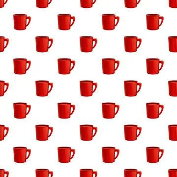 Red coffee mugs repeating pattern on white background Stock Illustration